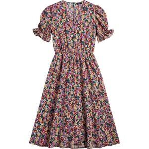 Impromptu Vintage Floral Button cottagecore Midi Dress Short Ruffle bow Sleeve